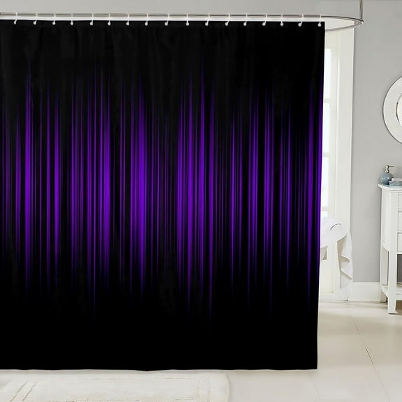 Purple and Black Bathroom Shower Curtain Set Abstract Ombre Bath Curtain Gradient Purple Lines Shower Curtain Purple Black Gradient Bathroom Accessories with Hooks 54"W x 78"L (Pack of 1)