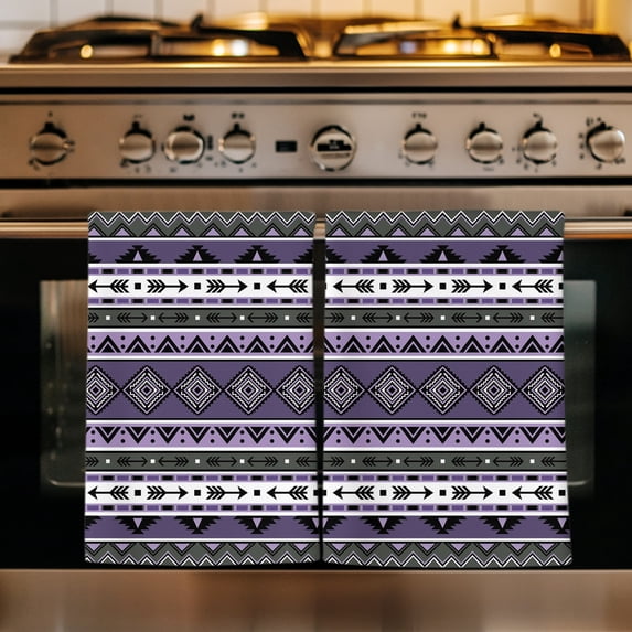 Purple Black Boho Kitchen Towels Set of 3, Vintage Tribal Striped Southwestern Absorbent Dish Towels for Kitchen, Microfiber Hand Towel, Quick Drying Tea Towel for Cleaning Decorative Dishcloths