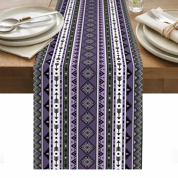 Purple Black Boho Table Runner Vintage Tribal Striped Southwestern Tablerunners 18 x 72 Inch, Table Decorations Tabletop Scarf for Summer Gathering Holiday Farmhouse Kitchen Dining Decor