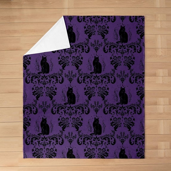 Purple Black Cat Damask Throw Blanket - Walmart.com