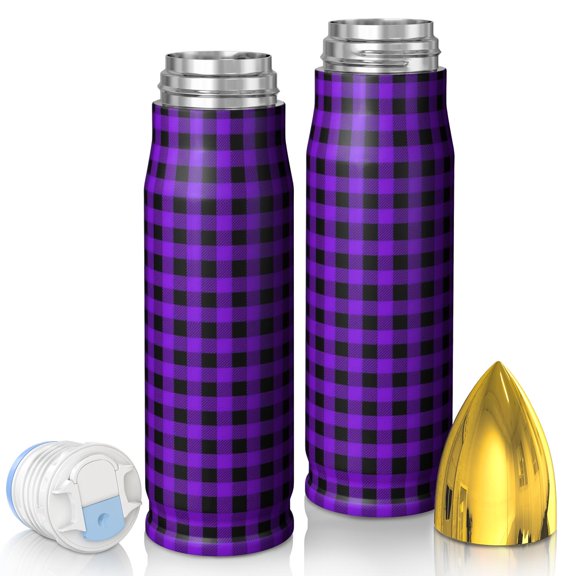 Purple and Black Checkered Pattern Bullet Tumbler, Vacuum Insulated Novelty Travel Tumbler Bpa-free Pc Lid Gifts Ideas for Teens Adults Office Workers Teachers