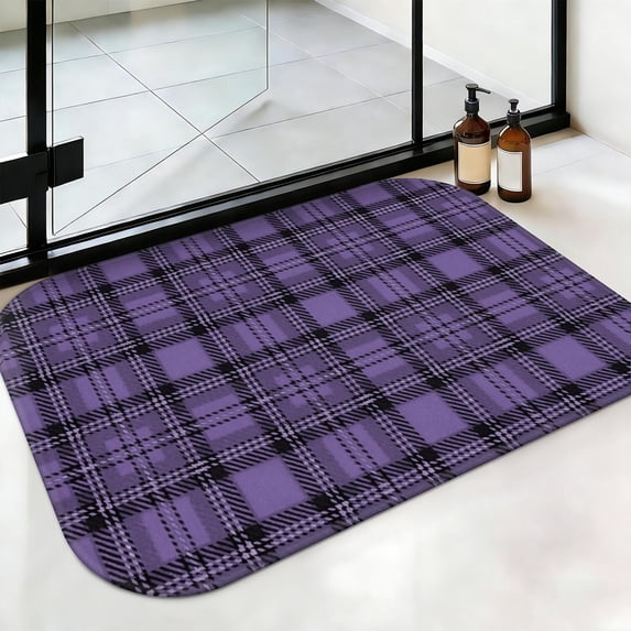 Purple Check Red Purple and Black Checkered Pattern Non-Slip Bath Mat, Entryway Door Rug ...