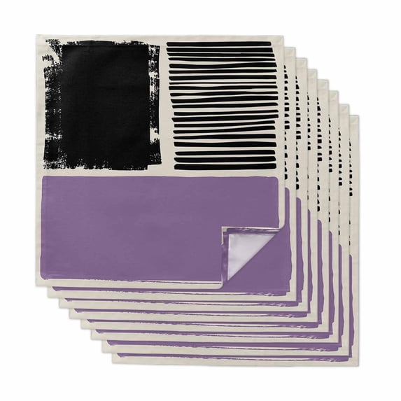 Purple Black Cloth Napkins, Farmhouse Striped Modern Abstract Art Washable and Reusable Dinner Napkins Set of 8, Table Napkin for Kitchen Party Birthday Wedding Hotel Housewarming 20"x20"
