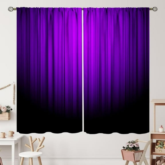 Purple and Black Curtains Funny Striped Ombre Elegant Design Bright Solid Dark Abstract Gradient Blackout Rod Pocket Curtains for Bedroom Living Room Kitchen Window Drapes 2 Panel Set 42x54 Inch
