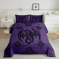 thumbnail image 1 of Purple Black Dragon Comforter Set,Vintage Boho Floral Print Bedding Set,Paisley Pattern Quilt Set Adult Room Decor Exotic Trippy Duvet Insert, 1 of 6