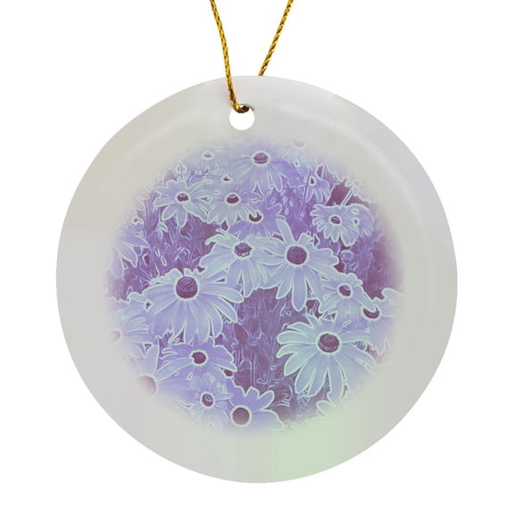 3drose, Purple Black Eyed Susan Floral Art, Circle Porcelain Ornament