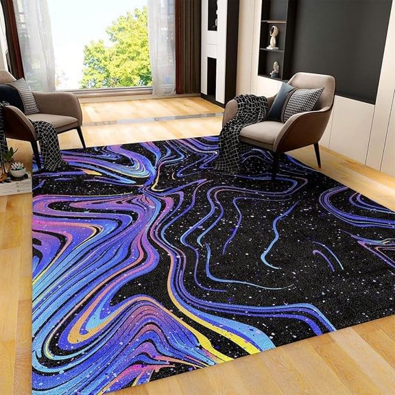 Purple Black Fluorescent Starry Sky Area Rugs, Blue Purple Starry Sky Indoor Kids Rug, Upholstery Rug With Non-Slip Backing For Kids Boys Girls Bedroom Living Room Dining Room 2 x 3ft