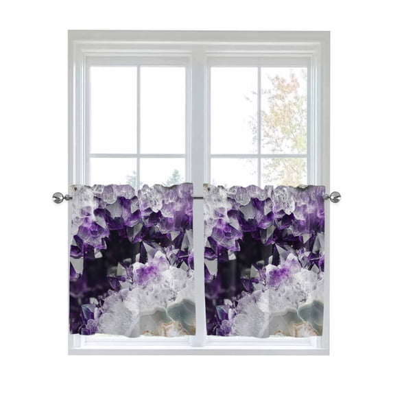 Purple Black Geometric 2 Panel Kitchen Curtains for Small Windows, Modern Abstract Crystals Artwork Bathroom Tier Curtain, Short Window Treatment for Bedroom/Living Room 55"x36"