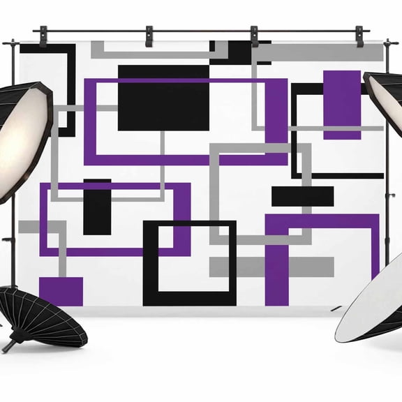 Purple Black Geometric Backdrop for Photography,Fabric Photo Background Backdrop,Minimalist Stripes Abstract Art Photo Booth Background for Portrait Photoshoot Video Wedding Decoration Banner 7x5ft