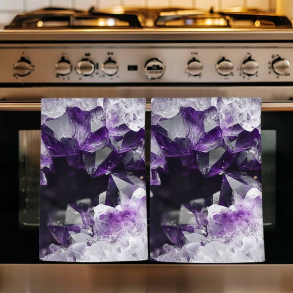 Purple Black Geometric Kitchen Towels Set of 1, Modern Abstract Crystals Artwork Absorbent Dish Towels for Kitchen, Microfiber Hand Towel, Quick Drying Tea Towel for Cleaning Decorative Dishcloths