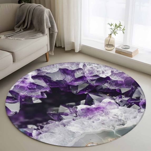 Purple Black Geometric Round Rug 3.3ft Washable Circle Entryway Rugs Non Slip Modern Abstract Crystals Artwork Area Rug Indoor Floor Carpet for Bedroom Kitchen Living Room Home Office Dining Room