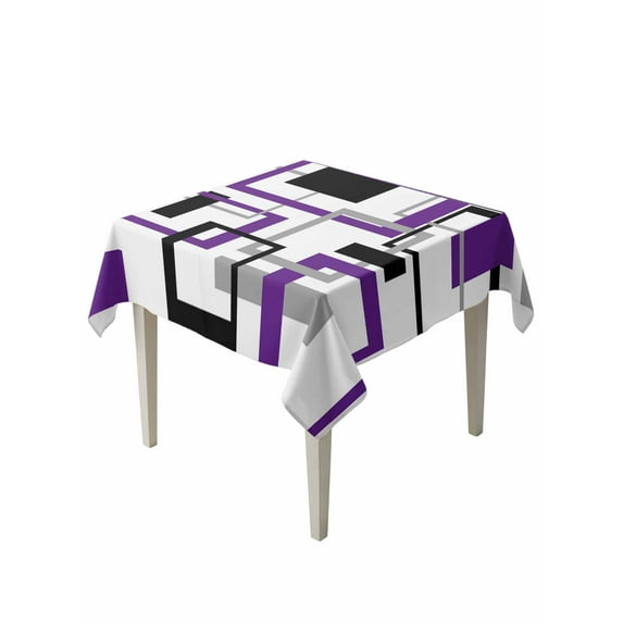 Purple Black Geometric Table Cloth, Minimalist Stripes Abstract Art Waterproof Tablecloth for Square Tables, Reusable Washable Fabric Table Cover for Restaurant Kitchen Dining Tables 60"x60"