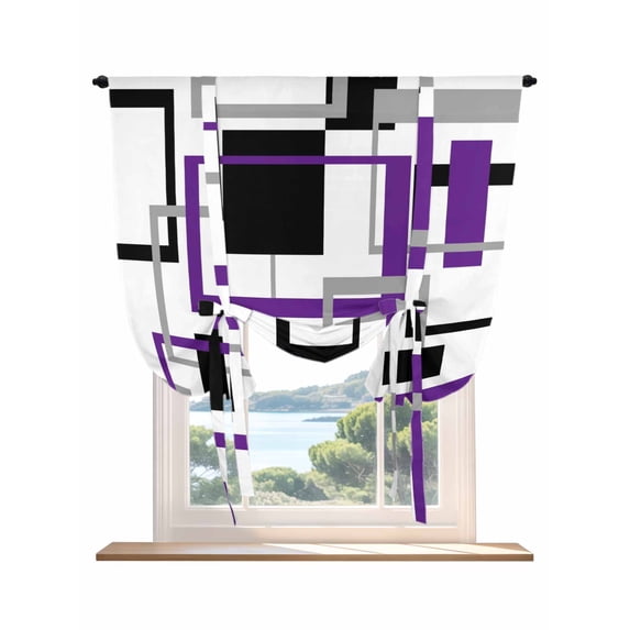 Purple Black Geometric Tie Up Curtains for Windows 45 Inch Length Balloon Curtains Kitchen Adjustable Balloon Window Shade Minimalist Stripes Abstract Art Tie Up Bathroom Curtain Window 42"x45"