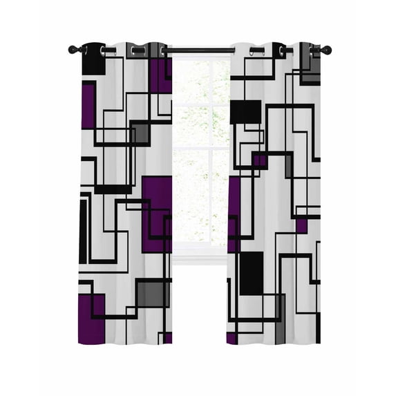 Purple Black Gray Blackout Curtains 84 Inch Length Abstract Geometric Stripes Squares Thermal Insulated Window Curtain Window Drapes 2 Panels for Bedroom Living Room 42"Wx84"L