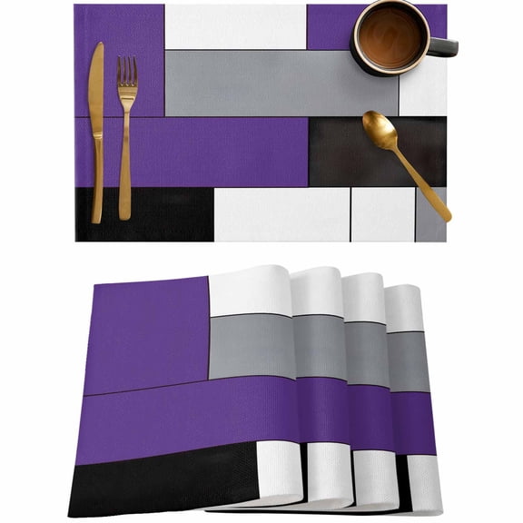 Purple Black Gray Color Block Placemats Set of 4,Wipeable Washable Table Mats for Dining Tables,Abstract Geometric Art Place Mats for Kitchen Event Party Tabletop Decor