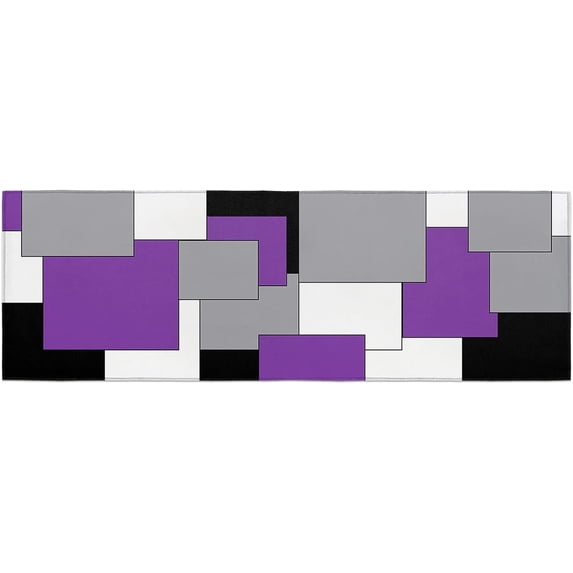 Purple Black and Gray Plaid Abstract Art Mid-Century Kitchen Rugs and Mats Set of 1 Kitchen Sink Mat,Non-Slip Area Runner Rug,Washable Floor Mat for Home Dining Room Office 15"x47"