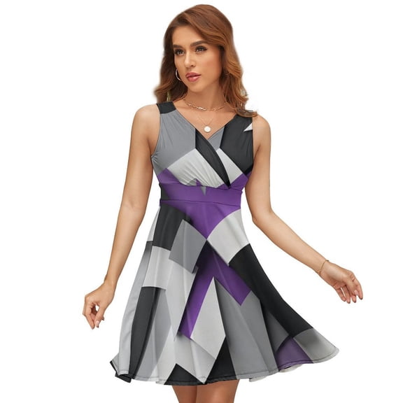 Purple Black Grey Abstract Dress Summer Street Style Dresses Female Sleeveless Printed Sundress