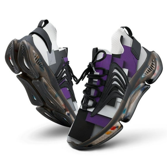 Purple Black Grey Abstract Geometric Art Walking Shoes for Men Woman Lightweight Tennis Fashion Elastic Sports Shoes Cushion Basketball Shoes