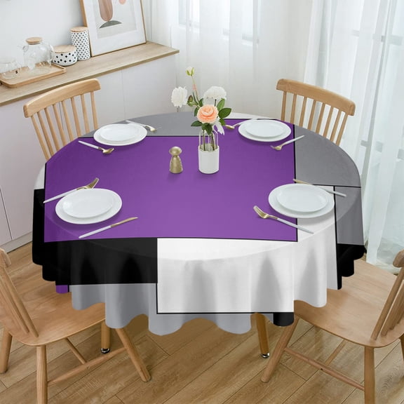 Purple Black Grey Patchwork Abstract Art Medieval Style Round Waterproof Tablecloth Home Decor Table Cover Party Table Cloth