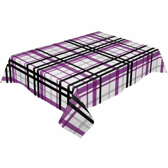 Purple Black Grey Plaid Rectangle Tablecloths 54x87,Simple Check Stripes Lines Country Table Cloth Table Cover Indoor/Outdoor Tabletop Decor for Wedding Holiday Party Dinner Baby Shower