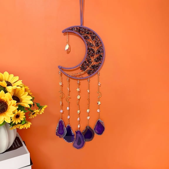 Purple & Black Handmade Moon Dream Catcher - Sun Catcher & Gift