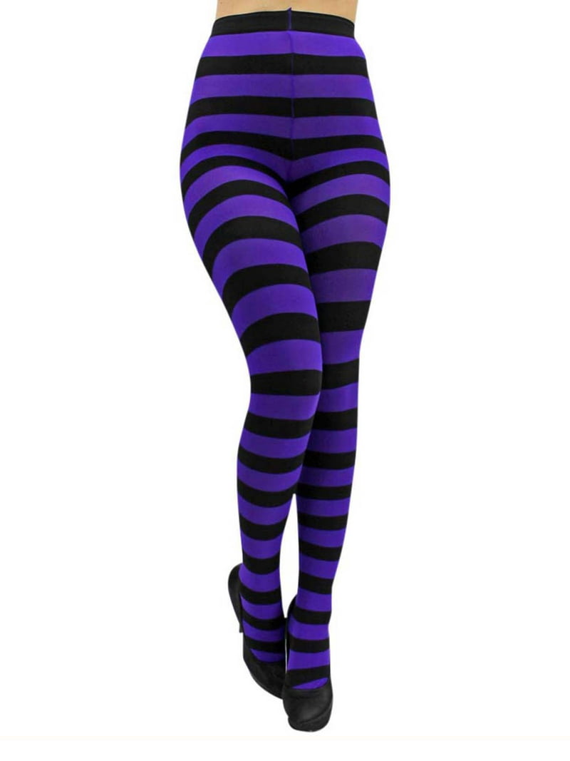 Womens Leggings Purple And Black Striped Tights Striped Tights