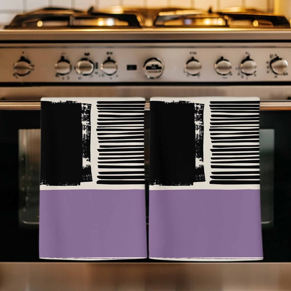 Purple Black Kitchen Towels Set of 4, Farmhouse Striped Modern Abstract Art Absorbent Dish Towels for Kitchen, Microfiber Hand Towel, Quick Drying Tea Towel for Cleaning Decorative Dishcloths