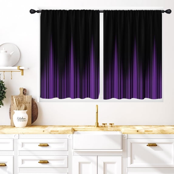 Purple and Black Kitchen Window Curtains 27.5 x 36 Inch Small Short Mini Cafe Rod Pocket Ombre Gothic Cool Anime Goth Living Bedroom Room Home Treatment Set of 2 Curtain Panels Drapes Tiers
