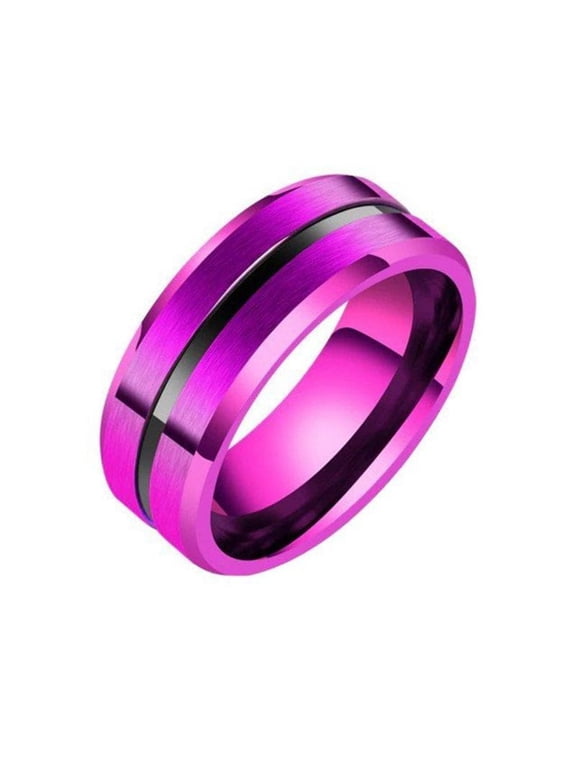 Purple Black Modern Ring Mens Womens Stainless Steel Wedding Band Fantasy Forge Jewelry
