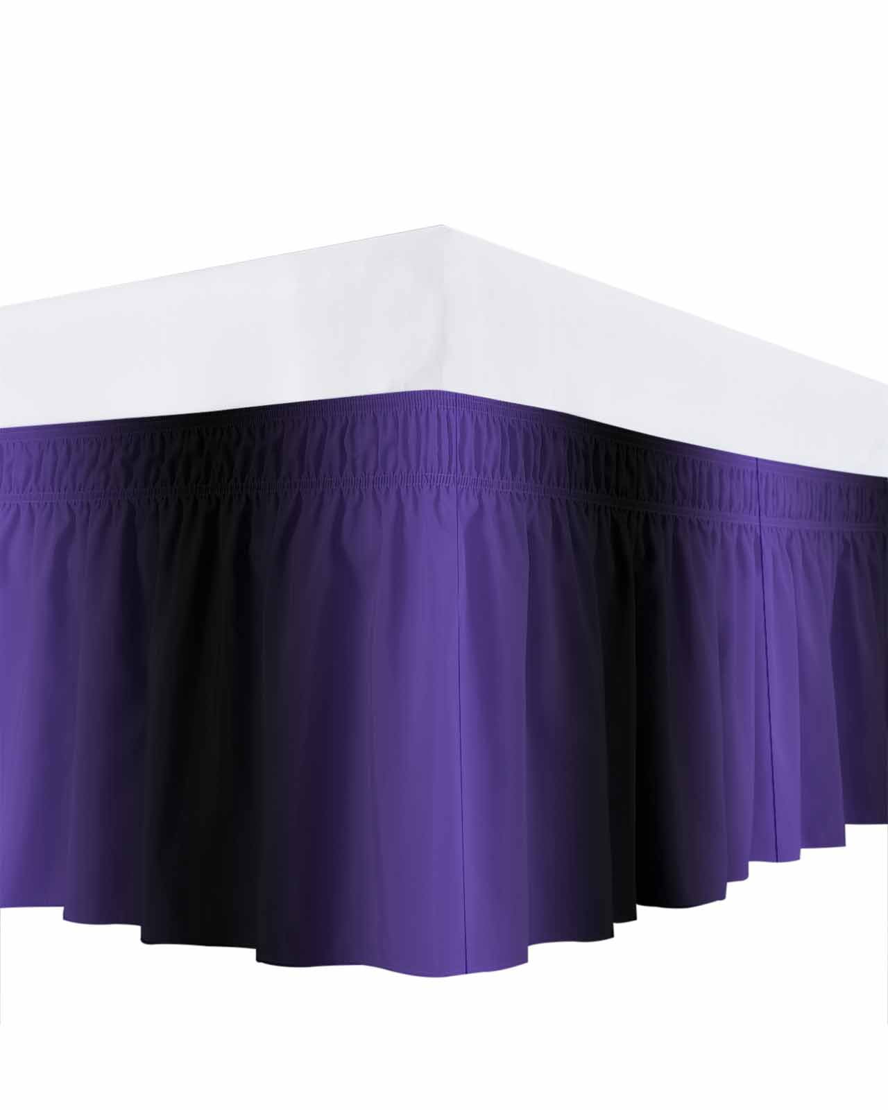 Purple Black Ombre Bed Skirt Cal King Size, Gradient Contemporary Abstract Art Wrap Around Bed Skirting with Adjustable Elastic Strap, Dust Ruffled Pleated Bedskirts 18 Inch Drop for Bedroom Beds
