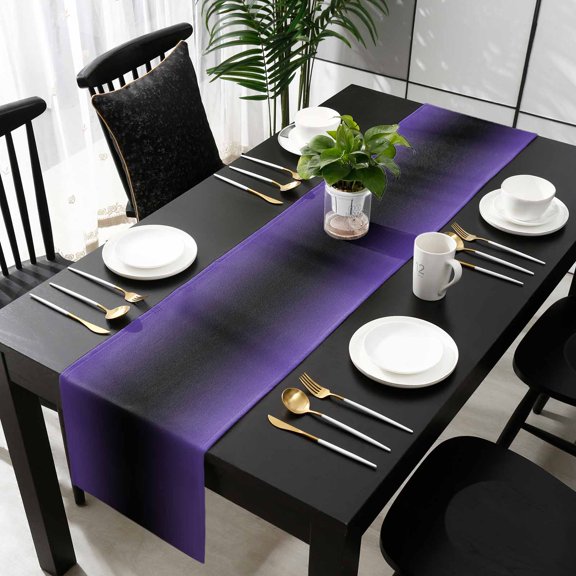 Purple Black Ombre Cotton Linen Small Table Runner 13 x 48 inch Gradient Contemporary Abstract Art Non-slip Rectangular Dining Table Decor for Wedding Party Holiday Dinner