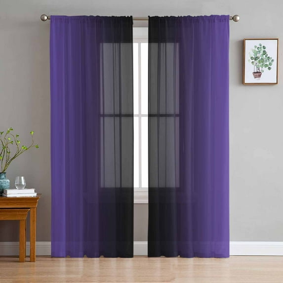 Purple Black Ombre Semi Sheer Curtains 96 Inch Length 2 Panels Set, Gradient Contemporary Abstract Art Sheer Kitchen Curtain Privacy Voile Window Curtain for Living Room Bedroom Rod Pocket Drapes