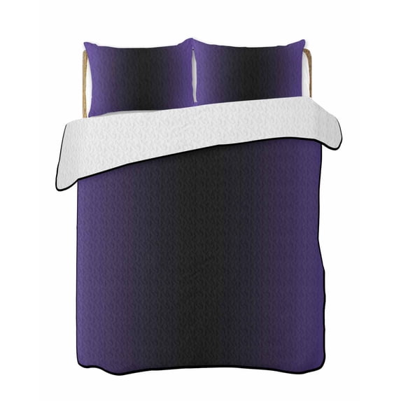 Purple Black Ombre Summer Quilt Set Full Size,Soft Microfiber Quilted Bedding Set with 2 Pillow Shams,Gradient Contemporary Abstract Art Lightweight All Season Bedspread Coverlet for Bedroom 78"x90"