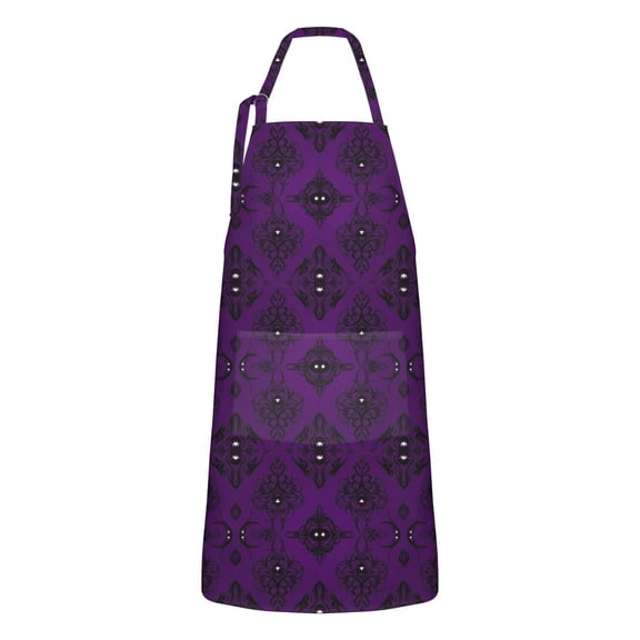 Purple Black Ornament Eye Pattern Apron-Garden Aprons for Women with Pockets-Cotton Linen Waterproof Kitchen Cooking Gardening Aprons Adjustable for Kitchen,Cooking,BBQ and Salon 33x27 Inch