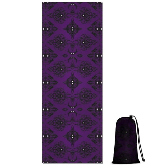 Purple Black Ornament Eye Pattern Hot Yoga Mat Towel Non Slip for Hot Yoga - Quick-Drying Yoga Mat Cover with 4 Corner Pockets with Travel Bag - Hot Yoga Towel Non Slip 70"x26"