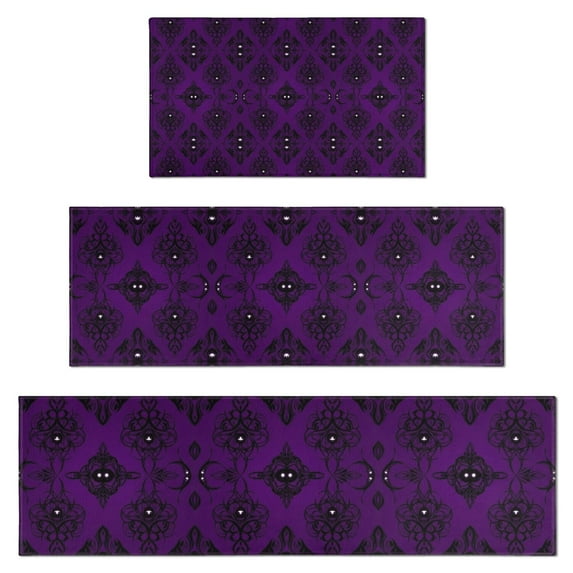 Purple Black Ornament Eye Pattern Kitchen Rugs Sets Of 3,Kitchen Runner Rugs Non Skid Washable,Decorative Kitchen Floor Mats for Kitchen,Sink,Laundry,17"x30"+ 17"x47" + 17"x59"
