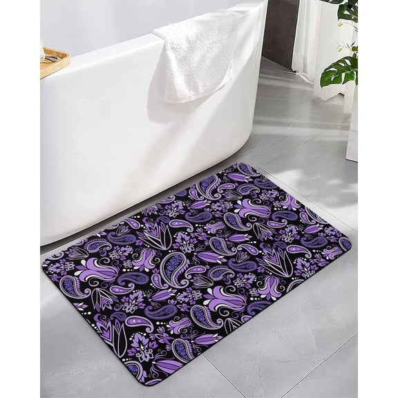 Purple Black Paisley Bathroom Rug Diatomaceous Earth Bath Mat,Absorbent Shower Mat Non-Slip Doormat for Kitchen Bedroom, Abstract Floral Geometric Diatomite Stone Mats 16x24in