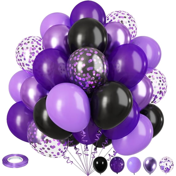 Purple and Black Party Balloons Set - 35 Pieces, 12 Inch Dark and Light Purple Balloons with Metallic Purple Confetti - Perfect for Girls' Birthday, Weddings, and Festive Occasions