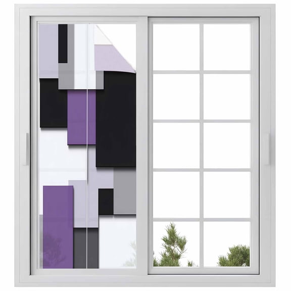 Purple Black Patchwork Window Privacy Film Abstract Geometric Art Decorative Glass Window Film UV Blocking Static Cling Non-Adhesive Sticker Covering for Home Door 23.6 x 59 inches