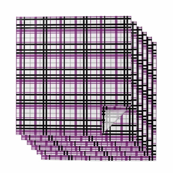 Purple Black Plaid Cloth Napkins, Farmhouse Purple Black Checkered Washable and Reusable Dinner Napkins Set of 6, Table Napkin for Kitchen Party Birthday Wedding Hotel Housewarming 20"x20"