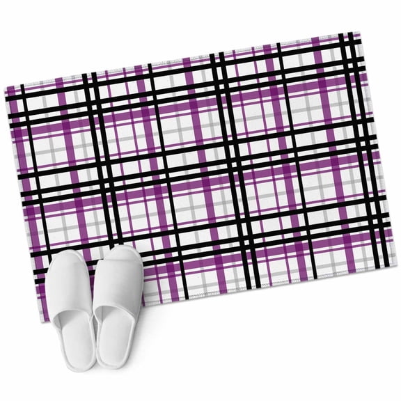 Purple Black Plaid Large Area Rugs for Bedroom Living Room, Soft Non Slip Carpet Bedside Rug, Farmhouse Purple Black Checkered Rectangular Floor Cover Kitchen Accent Rug 2'x3' for Dining Room/Office