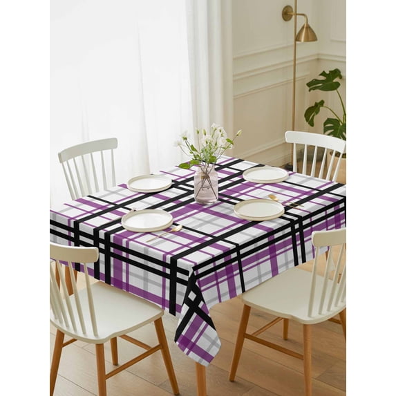 Purple Black Plaid Tablecloth Rectangle Table Cloth 60x84, Waterproof Tablecloth Outdoor Table Cloth, Farmhouse Purple Black Checkered Washable Table Cover for Kitchen Dinning Party