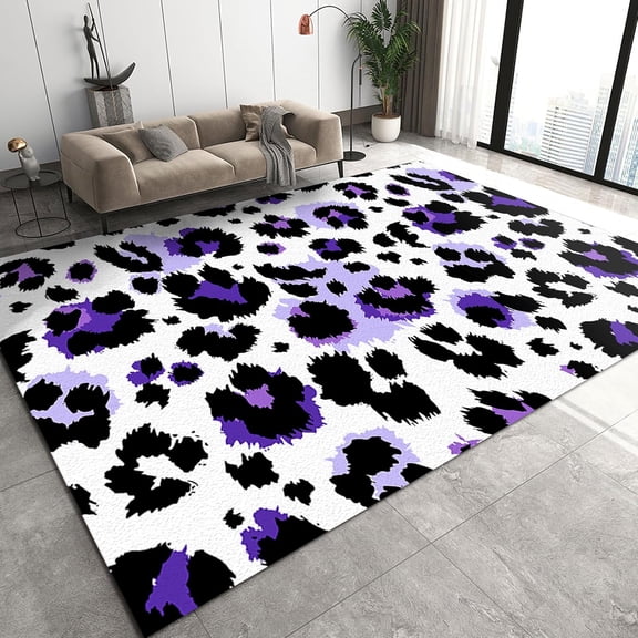 Purple Black Simple Abstract Area Rug, Fashion Texture Creative Indoor Decor Area Rugs Pad, Easy Clean Carpet with Anti-Slip Backing Durable for Bedroom Living Room Dining Room 2x3ft