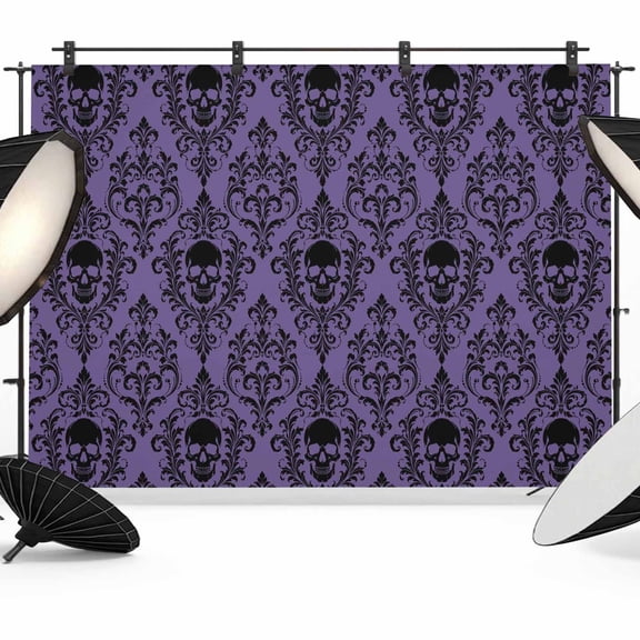 Purple Black Skulls Backdrops for Photography, Mysterious Fantasy Abstract Floral Skeletons Fabric Photo Background Sturdy Studio Props for Photo Studio, Video Recording, Booth & Photoshoot 7x5ft