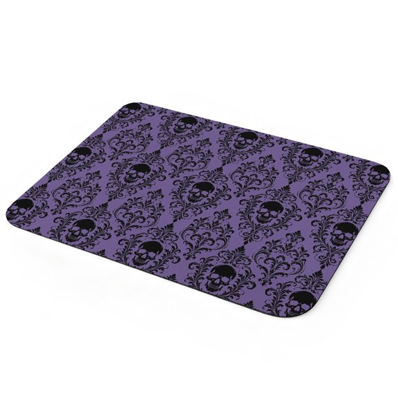 Purple Black Skulls Dish Drying Mat for Kitchen Counter, Mysterious Fantasy Abstract Floral Skeletons Super Absorbent Draining Mat Rubber Backing Dish Rack Pad for Dishes, Coffee Bar, Sinks, 12"x16"