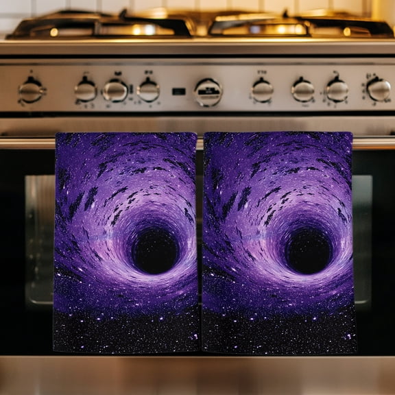 Purple Black Starry Night Kitchen Towels Set of 1, Modern Abstract Art Cosmic Absorbent Dish Towels for Kitchen, Microfiber Hand Towel, Quick Drying Tea Towel for Cleaning Decorative Dishcloths