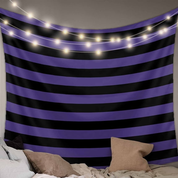 Purple Black Striped Small Tapestry for Bedroom Wall Hanging Tapestry, Halloween Vintage Modern Stripes Ceiling Backdrop Tapestries Poster Blanket Wall Decor for Teens Room Living Room Dorm 23" x 28"