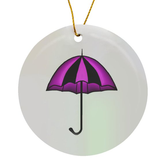 3drose, Purple Black Umbrella Vector Illustration, Circle Porcelain Ornament