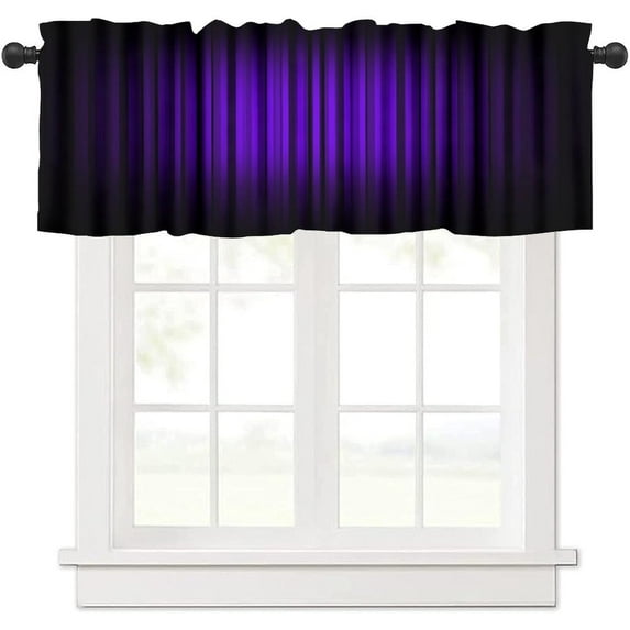Purple Black Valance Curtain Funny Striped Ombre Elegant Design Bright Solid Dark Abstract Gradient Rod Pocket Valance 1 Panel Short Curtains for Kitchen Living Room Decor 54 x 18 in