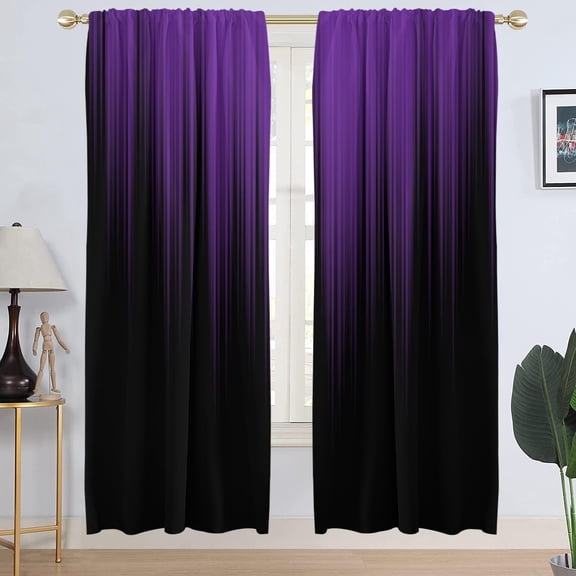 Purple and Black Window Curtain Abstract Striped Dark Plum Adult Women Cool Gothic Gradient Decorative Long Living Room Bedroom Drapes Treatment Fabric 1 Pair Home Decor, 42" W x 84" L, Modern